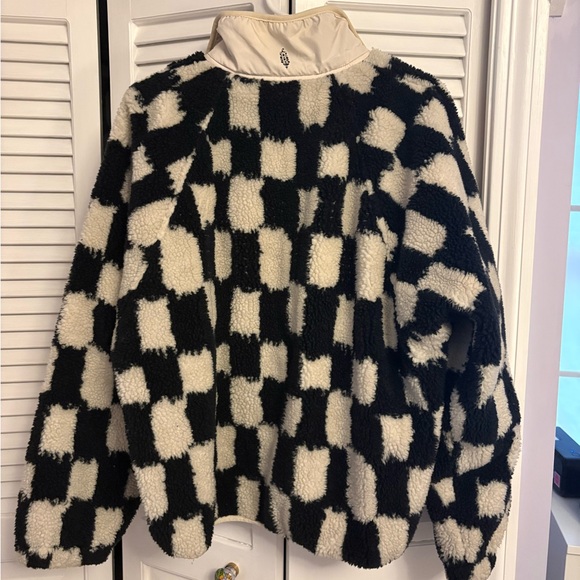 FP Movement Hit The Slopes Printed Fleece Jacket Cream Black Checkered Size L - Picture 5 of 7